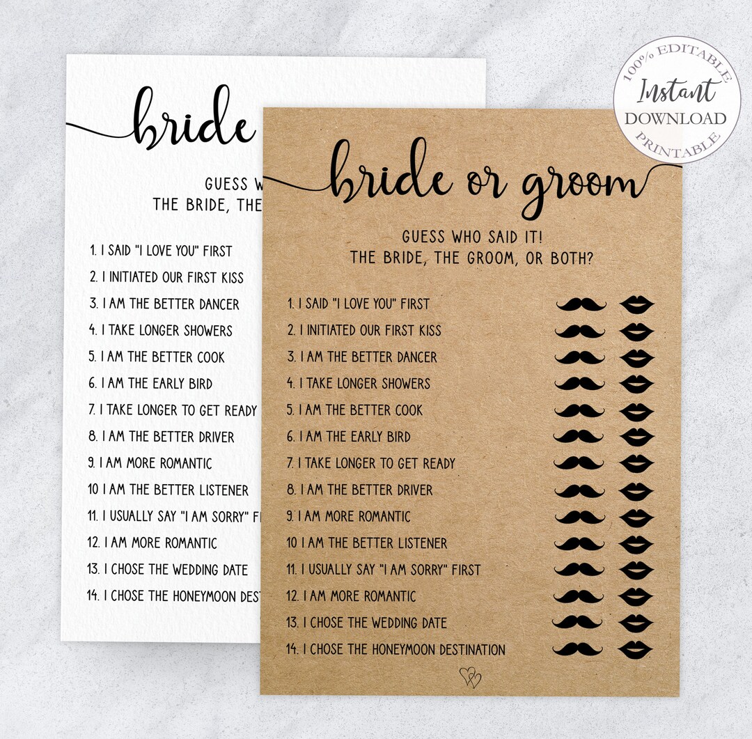 Rustic Bridal Shower Games Printable, Bride or Groom Game Template ...