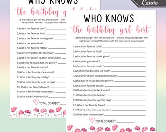 Who Knows The Birthday Girl Best Quiz Game | Canva Birthday Template | Trivia For Teens | Tween Birthday Game | Slumber Party Questions