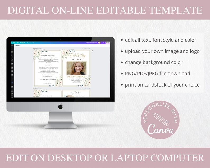loss of father, funeral card, funeral brochure, celebration of life, funeral program, obituary template, loss of mother, in loving memory, loss of loved one, canva template, loss of grandmother, funeral template, obituary program