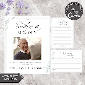 Funeral Share a Memory Cards I Editable Canva Template I Modern Share a Memory Sign I Celebration of Life I In Loving Memory I Memory Card