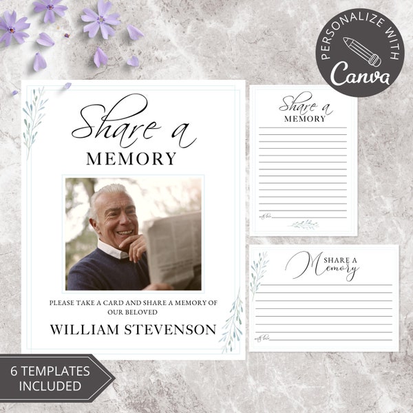 Funeral Share a Memory Cards I Editable Canva Template I Modern Share a Memory Sign I Celebration of Life I In Loving Memory I Memory Card