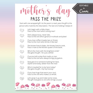 Mothers Day Pass The Prize Game, Mothers Day Gift, Fun Mom Printables, Gift Exchange Game, First Time Mom Gift, Brunch, Icebreaker Games