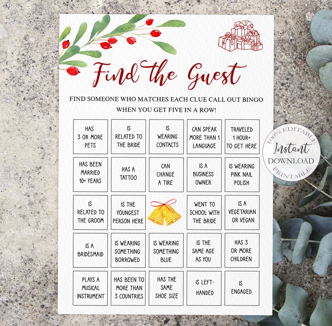 Christmas Find The Guest Game Template Bridal Bachelorette | Etsy