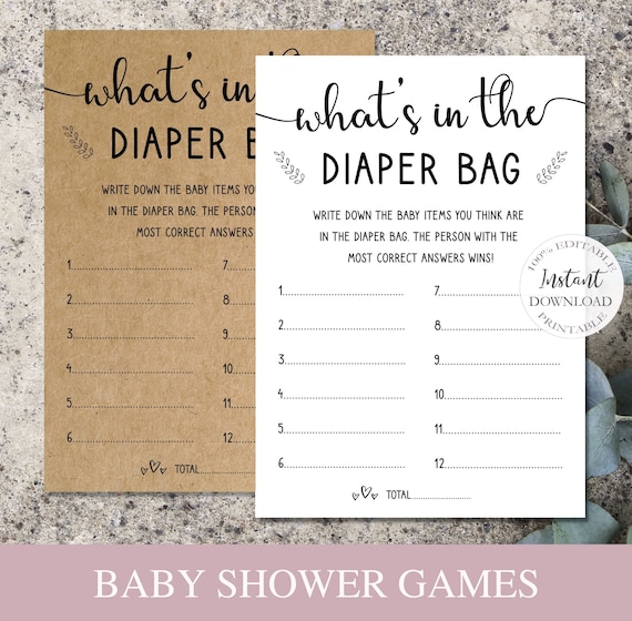 Baby Shower Game Printable What's in the Diaper Bag Game | Etsy