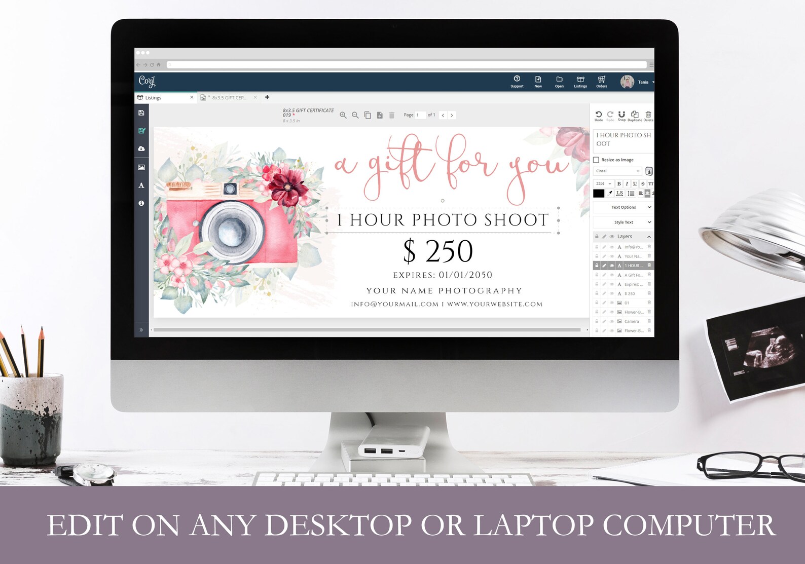 Photography Gift Card Printable Template Watercolor Floral - Etsy