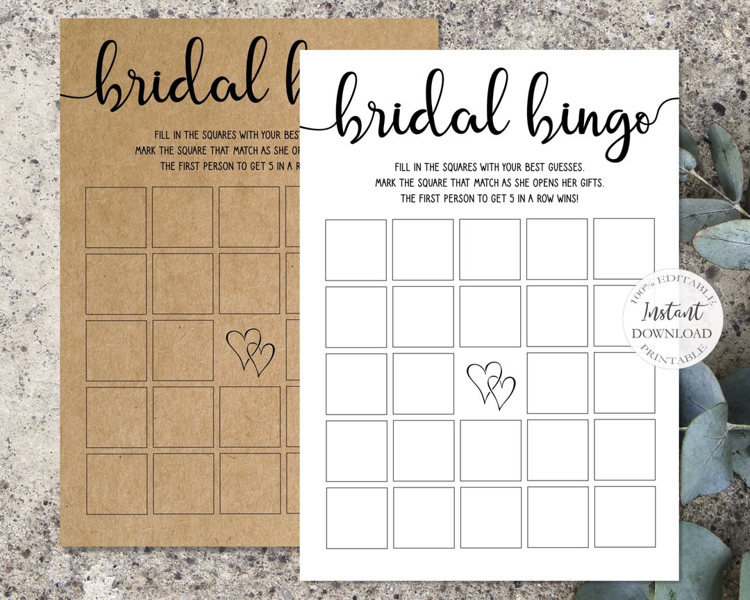 Bridal Shower Bingo Printable, Rustic Bridal Shower Games, Editable ...