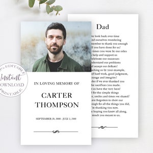 Prayer Card Template, Editable Funeral Card, Printable Memorial Cards, In Loving Memory Of Remembrance Prayer Card, Instant Download, F-016