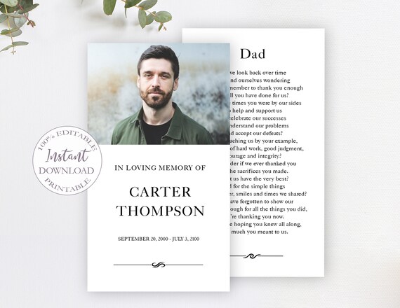 Prayer Card Template Editable Funeral Card Printable | Etsy