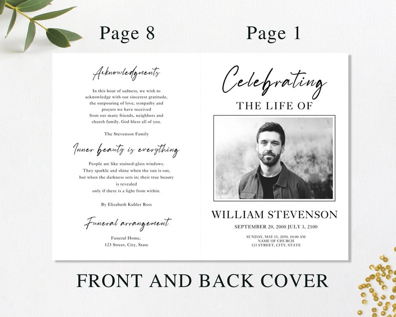 loss of father, funeral card, funeral brochure, celebration of life, funeral program, obituary template, loss of mother, in loving memory, loss of loved one, canva template, loss of grandmother, funeral template, obituary program