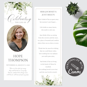 Editable Funeral Bookmark Canva Template | Printable Memorial Keepsake | Obituary Template | In Loving Memory Life Celebration Bookmark