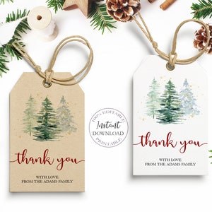 Christmas Tree Thank You Tags, Xmas Thankful Favor Tag Printable, Customizable Gift Tag, Fully Editable Template, Instant Download. SRP-031