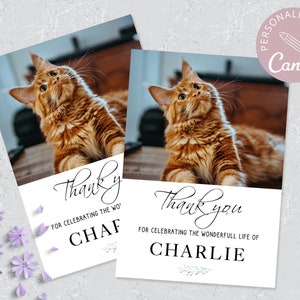 Funeral Cat Thank You Card I Editable Canva Template I Memorial Thank you I Celebration of Life I In Loving Memory I Funeral Sympathy Card