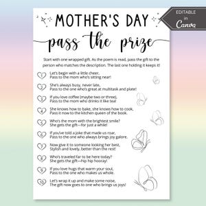 Mothers Day Pass The Prize Game, Gift For Her, Icebreaker Games, Left Right Game, Mothers Day Card, Gift Exchange, Games For Seniors