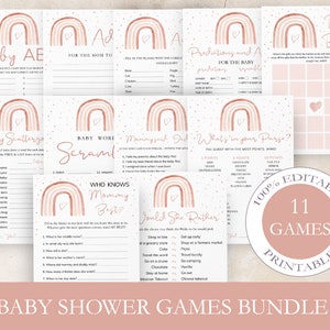 Rainbow Baby Shower Games Bundle, Printable 11 Shower Game Cards, Boho Baby Games, 100% Editable Template, Instant Download. SRP-016
