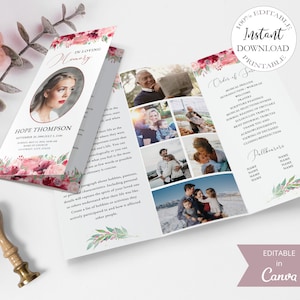 Trifold Funeral Programs I Editable Canva Template I Floral Editable Memorial Program I Printable Obituary Remembrance Card.