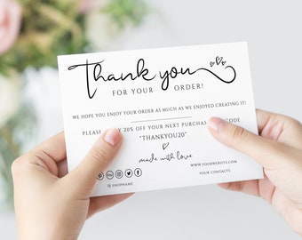 Thank You Business Cards Template, Editable Rustic Thank You For Order Packaging Insert, Printable Customer Thank You,Etsy Thank You.SRP-005
