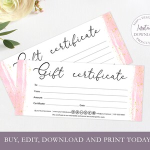Editable Gift Certificate Template Printable Pink Gold Gift Card Gift ...