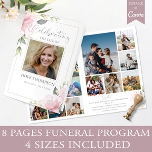 8 Page Funeral Program Template I Canva Template Printable, Celebration Of Life Template, In Loving Memory Funeral Program, Loss Of Mother