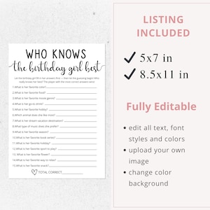 Who Knows The Birthday Girl Best Quiz Game | Canva Birthday Template | Trivia For Teens | Tween Birthday Game | Slumber Party Questions