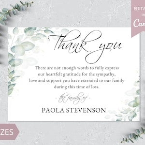 Funeral Thank You Card I Editable Canva Template I Memorial Thank you I Celebration of Life I In Loving Memory I Funeral Sympathy Card
