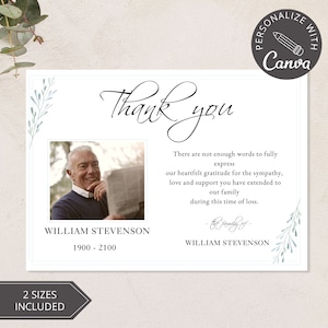 Funeral Thank You Card I Editable Canva Template I Memorial Thank you I Celebration of Life I In Loving Memory I Funeral Sympathy Card