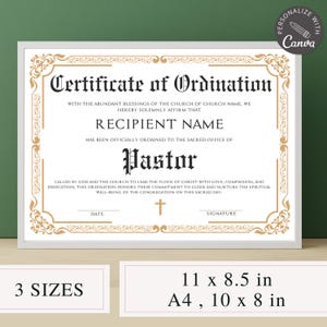 Editable Ordination Certificate for Ministers and Deacons | Canva Template | Pastor License and Church Membership