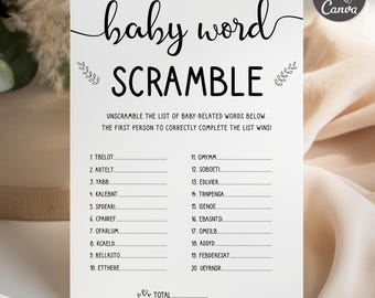 Baby Word Scramble Baby Shower Game | Printable Canva Template | Instant Download
