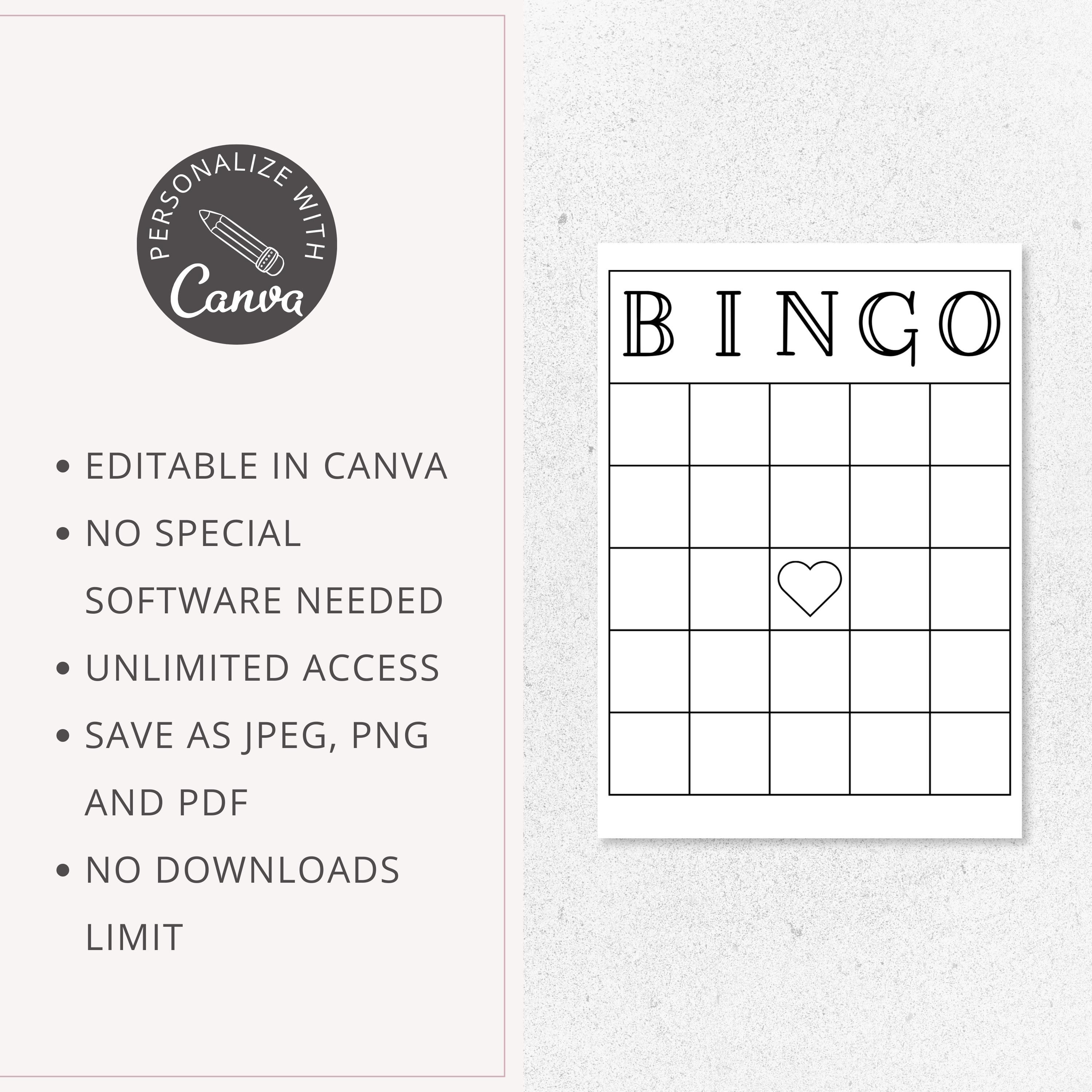 Blank Bingo Card Template | Canva Bingo Template | Vision Board Bingo ...