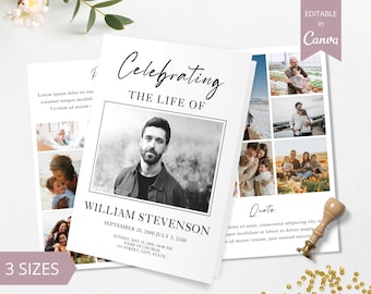 8 Page Funeral Program Template, Canva Funeral Template Printable, Editable Bi-Fold Obituary Funeral Template, Funeral In loving memory.
