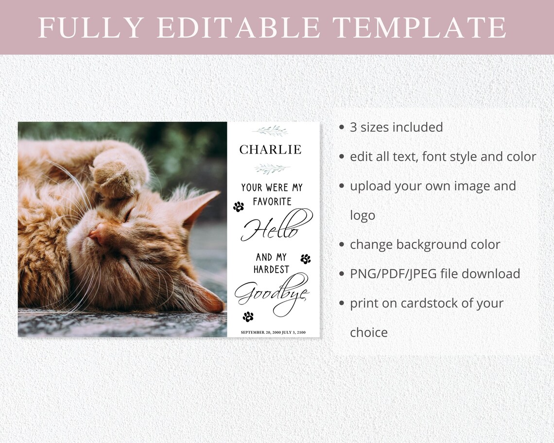 Pet Memorial Card I Editable Canva Template I Pet Loss Gift - Etsy