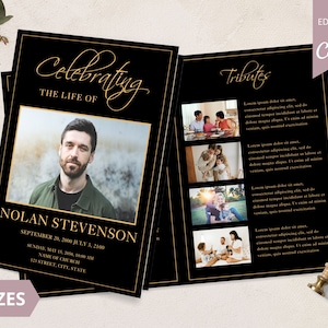 8 Page Funeral Program Template, Canva Funeral Template Printable, Editable Bi-Fold Obituary Funeral Template, Funeral In loving memory.