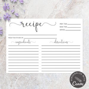 Tarjetas de recetas imprimibles, plantilla de tarjeta de recetas, tarjetas de recetas de 4x6, tarjeta de recetas moderna, tarjeta de recetas digital, plantilla Canva 100% editable imagen 2