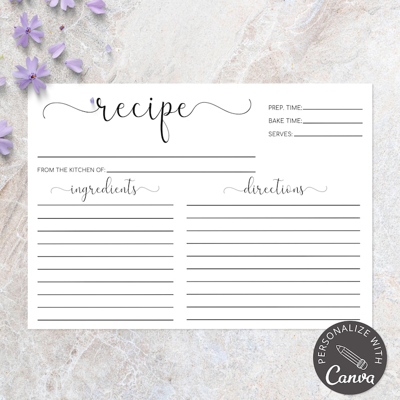 Tarjetas de recetas imprimibles, plantilla de tarjeta de recetas, tarjetas de recetas de 4x6, tarjeta de recetas moderna, tarjeta de recetas digital, plantilla Canva 100% editable imagen 2