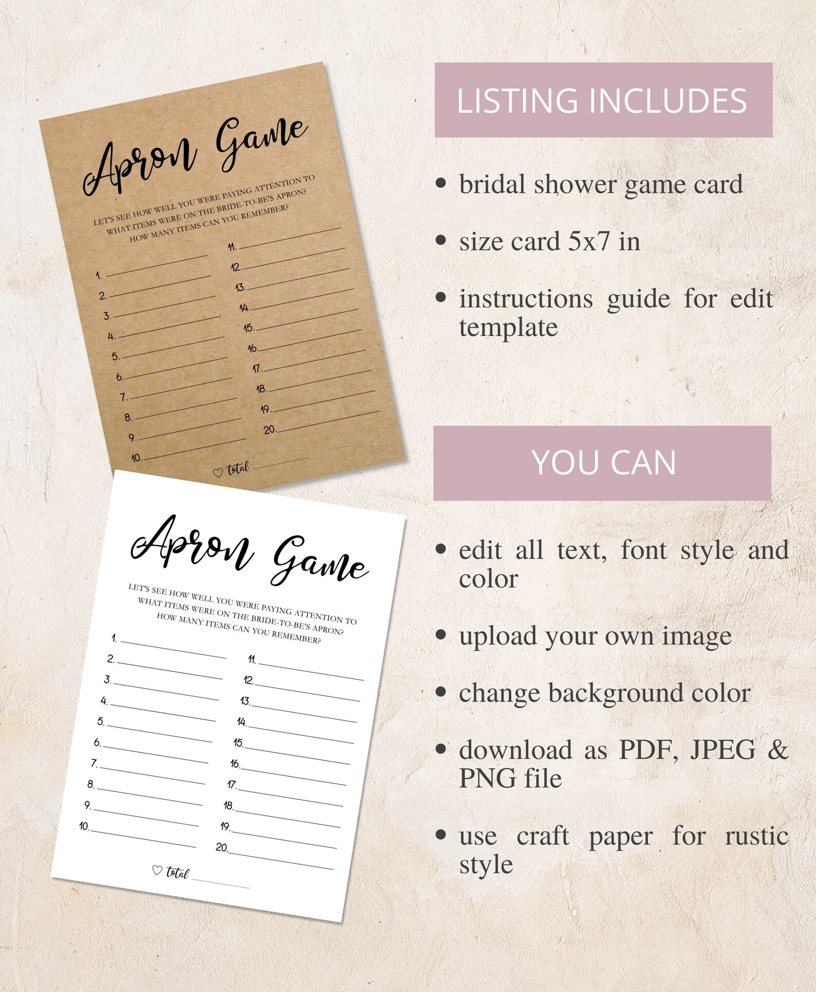 Editable Bridal Shower Game Bridal Apron Game Template | Etsy