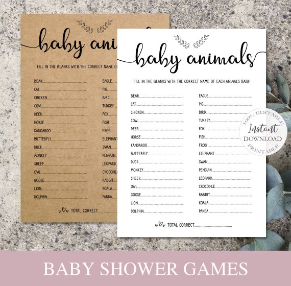 Baby Shower Game Template Editable Baby Animals Game Etsy Baby Shower Game Template Editable Baby Animals Game Etsy