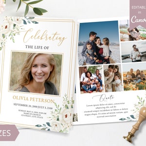 8 Page Funeral Program Template, Canva Funeral Template Printable, Editable Bi-Fold Obituary Funeral Template, Funeral In loving memory.