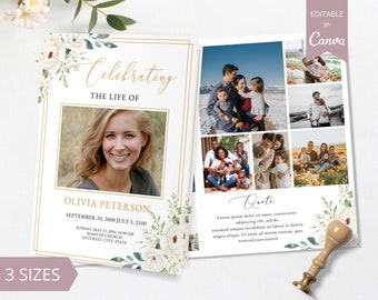 8 Page Funeral Program Template, Canva Funeral Template Printable, Editable Bi-Fold Obituary Funeral Template, Funeral In loving memory.