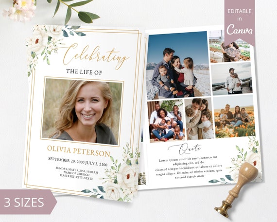 8 Page Funeral Program Template, Canva Funeral Template Printable, Editable Bi-Fold Obituary Funeral Template, Funeral In loving memory.