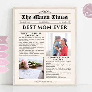 Editable Mother's Day Newspaper Template | Custom Gift for Mom | Step Mom Gift | Flower Bouquet Wrap | Mothers Day Flyer | Gift for Her