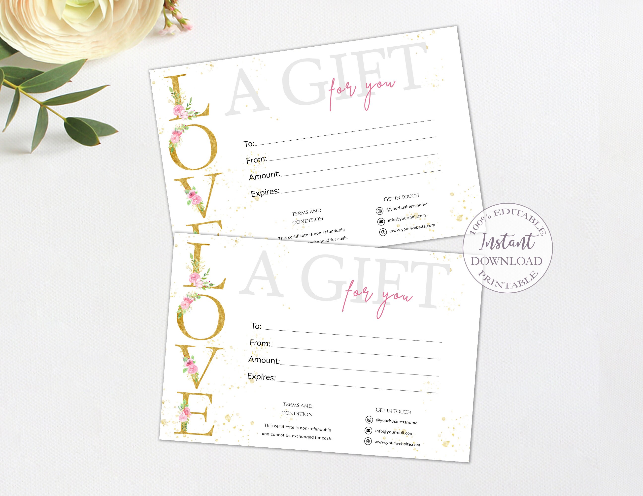 Gift Certificate Template Editable Love Gift Card Printable | Etsy