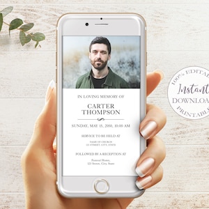 Electronic Funeral Announcement, Celebration of Life Invite, Funeral Digital Invitation for Smartphones & Whatsapp, 100% Editable. F-016