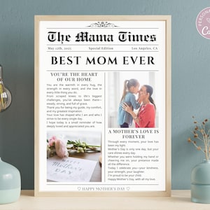 Editable Mother's Day Newspaper | First Mothers Day Gift | Custom Newspaper Template | Gift for Mom | Mothers Day Card | Bouquet Wrap Idea