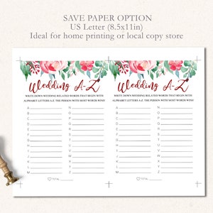Wedding A-Z Game Printable, Editable Bridal Shower Game, Floral Bridal ...