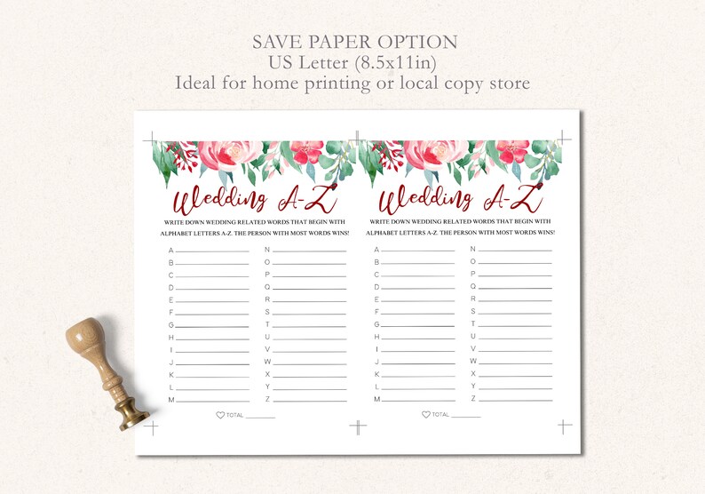 Wedding A-Z Game Printable Editable Bridal Shower Game - Etsy