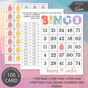 100 Easter Bingo Cards Digital Download | Custom Bingo Template | Easter Activities Game for Kids & Adults | Canva Printable Party Game