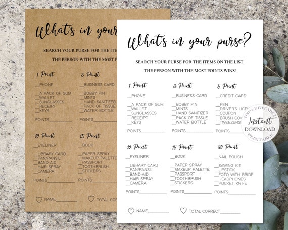 Printable What's in Your Purse Game Editable Bachelorette - Etsy