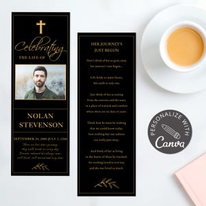 Customizable Funeral Bookmark Canva Template | In Loving Memory Keepsake | Printable Obituary Template | Life Celebration Bookmark