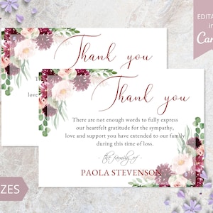 Funeral Thank You Card I Editable Canva Template I Memorial Thank you I Celebration of Life I In Loving Memory I Funeral Sympathy Card