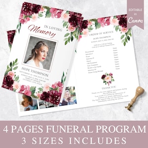 4 Page Funeral Program Template, Canva Funeral Template Printable, Editable Bi-Fold Obituary Funeral Template, Funeral In loving memory.
