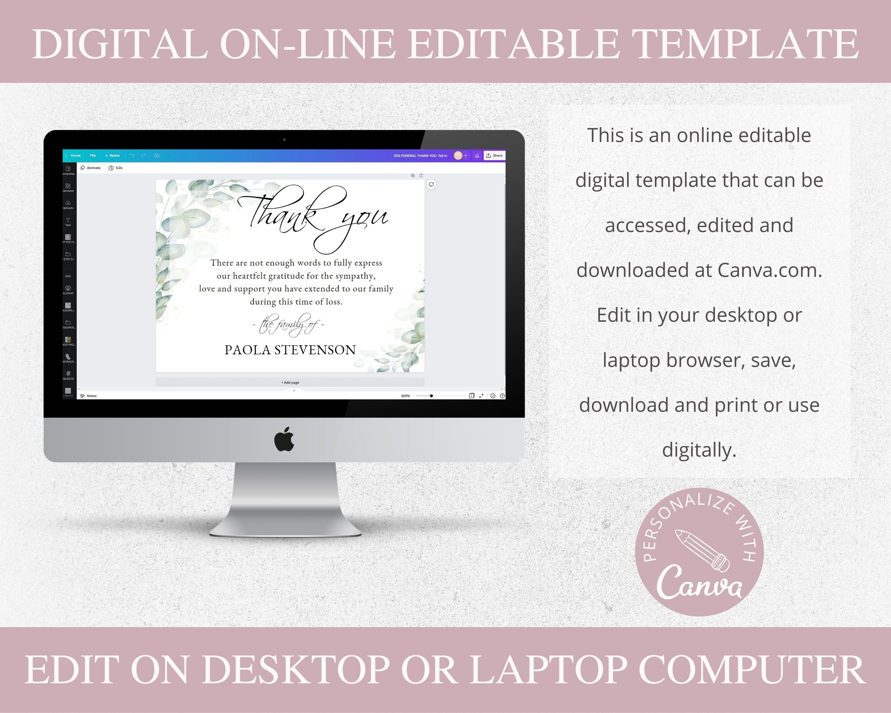 Funeral Thank You Card I Editable Canva Template I Memorial Thank You I ...